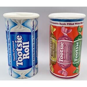Vintage Tootsie Roll Candy Coin Bank Set - Vanilla & Fruit Advertising